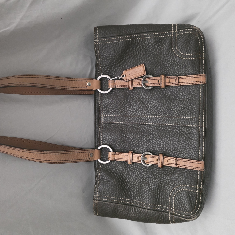 Coach Black and Tan Shoulder Bag with Structured Design